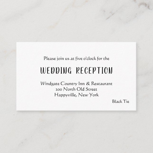 Black Tie Wedding Reception Enclosure Cards (Front)