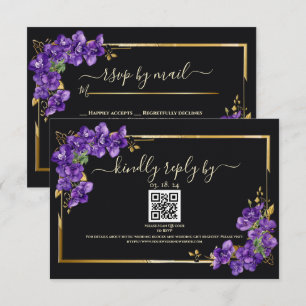 Black Tie Wedding RSVP Violets Gold Frame Card