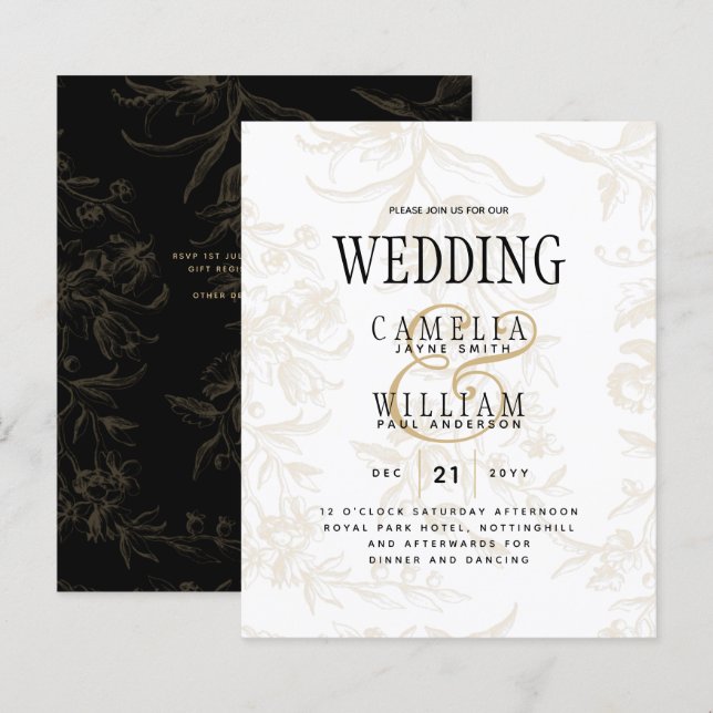 Black Tie Wedding Theme Vintage Gold Damask (Front/Back)