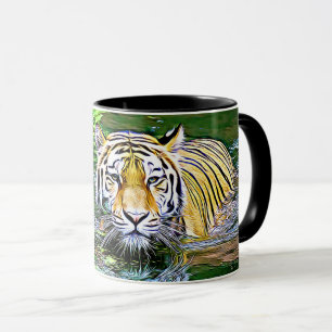 Black Tiger Reflection in Water Coffee Mug