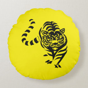 Black tiger round pillow