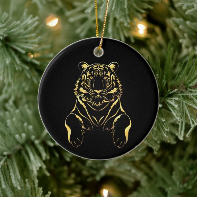 Black tiger with gold stripes ceramic ornament (Tree)