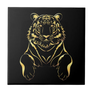 Black tiger with gold stripes tile