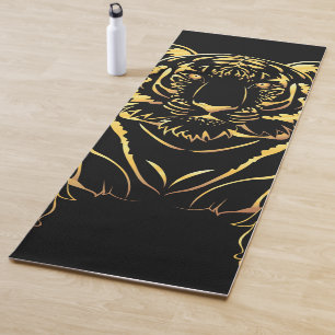 Black tiger with gold stripes yoga mat