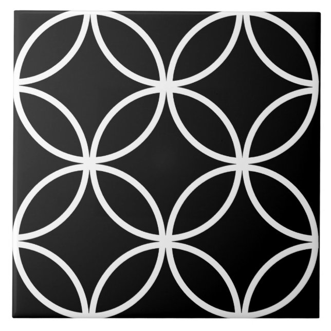 Black tile, white repeating circle leaf pattern tile (Front)