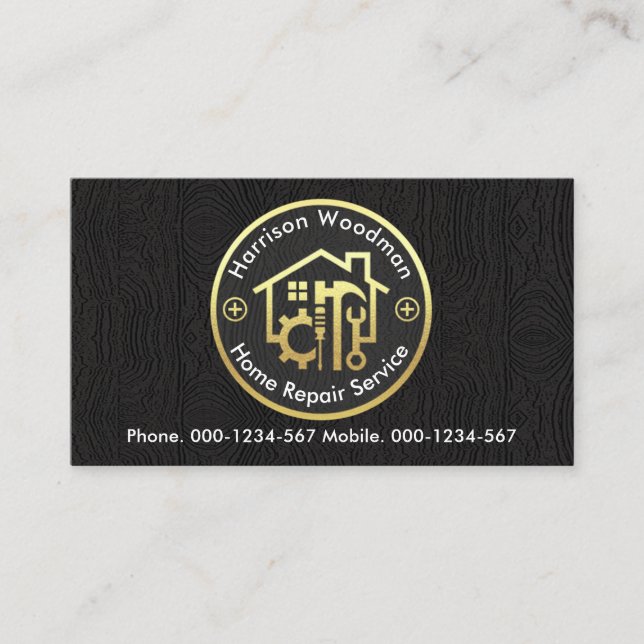 Black Timber Handyman Tools Circle Board Business Card (Front)