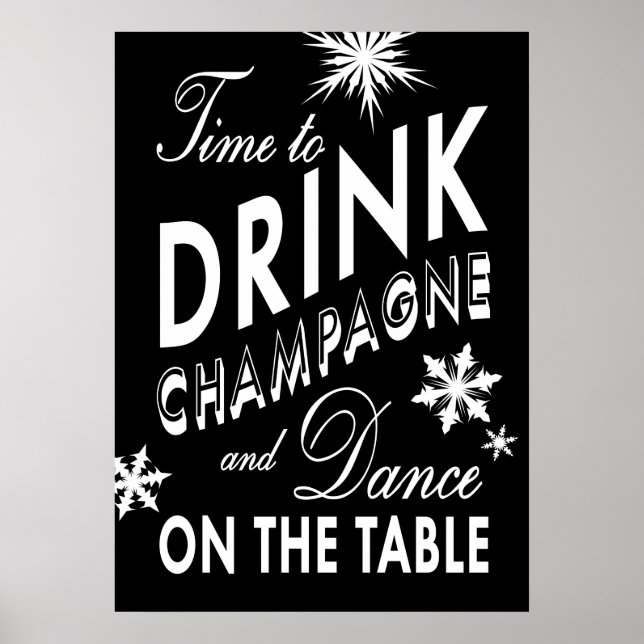 Black Time to Drink Champagne Holiday Poster (Front)