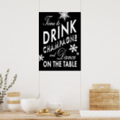 Black Time to Drink Champagne Holiday Poster (Kitchen)