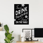 Black Time to Drink Champagne Holiday Poster (Home Office)