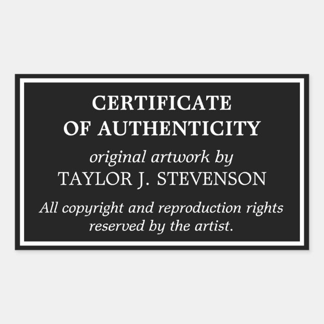 Black Timeless Certificate of Authenticity Sticker (Front)