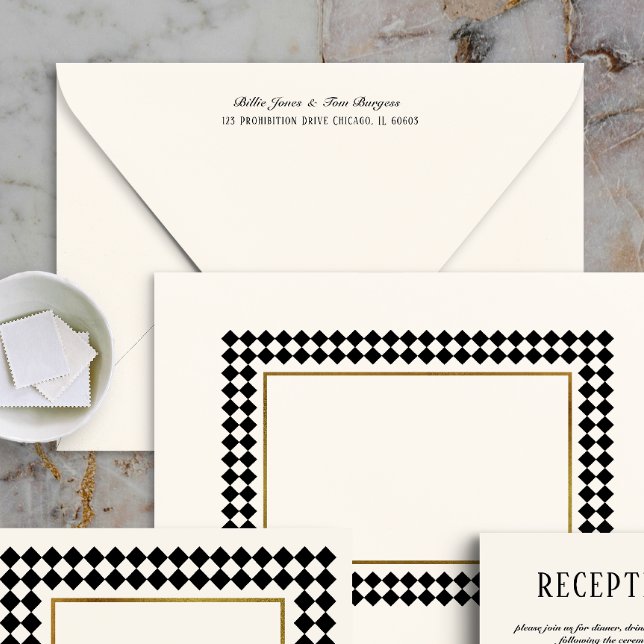 Black Timeless Chequerboard Printed Return Address Envelope (Creator Uploaded)