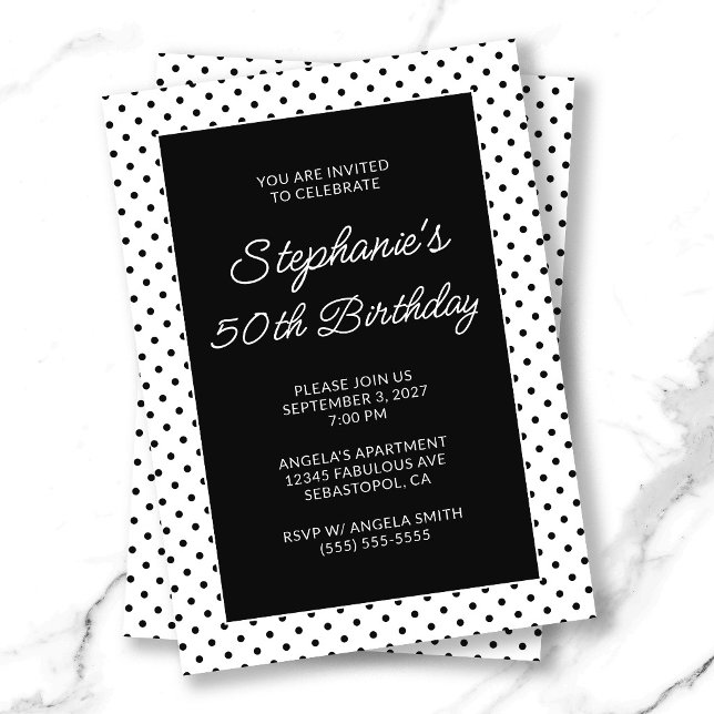 Black Tiny Dots 50th Birthday Invitation (Black Tiny Dots 50th Birthday Invitation)