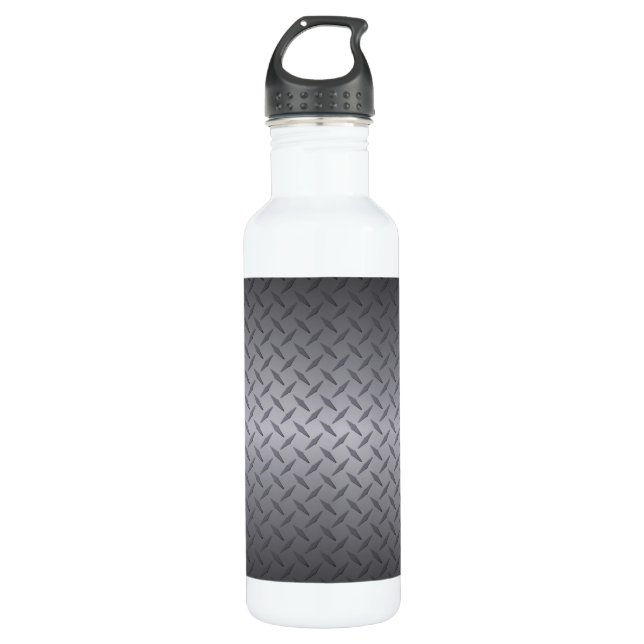 Black to Grey Diamondplate Steel Look Art 710 Ml Water Bottle (Front)