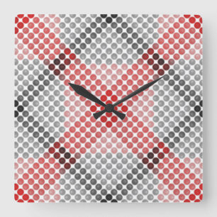 Black to red balls or holes, cross-aligned square wall clock