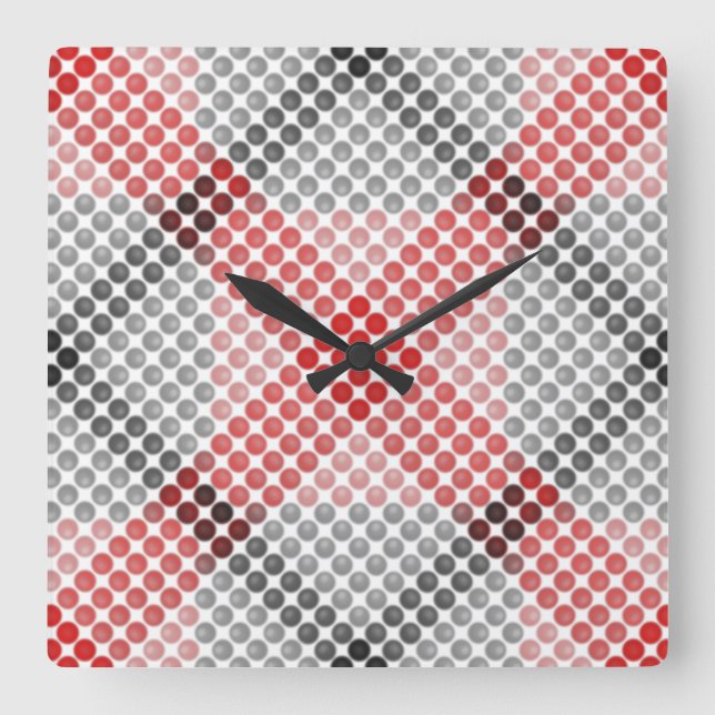 Black to red balls or holes, cross-aligned square  wall clock (Front)