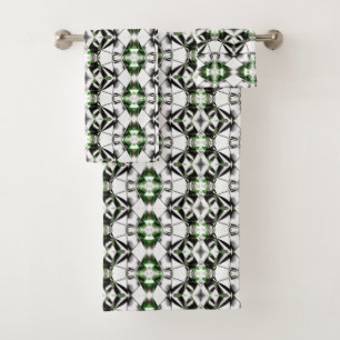 Black to white with green, repeating virtual lines bath towel set