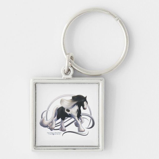 Black Tobiano Gypsy Vanner Horse Keychain (Front)