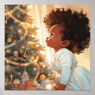 Black Toddler Mesmerized - Tree Glitter Poster
