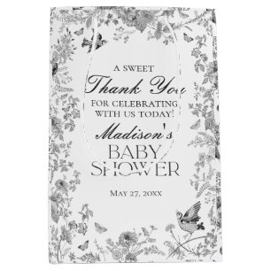 Black Toile De Jouy Floral Baby Shower Favours Medium Gift Bag