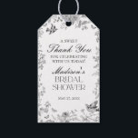 Black Toile De Jouy Floral Bridal Shower Favours Gift Tags<br><div class="desc">Transform your celebration with our Black Toile de Jouy Party Decor Collection. This elegant chinoiserie showcases intricate chinoiserie wildflowers, birds, and butterflies, all meticulously designed to create a sophisticated and timeless atmosphere. With detailed florals and a timeless black and white palette, this collection adds a touch of refined beauty to...</div>