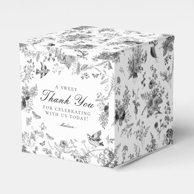 Black Toile De Jouy Floral Dessert Favour Boxes (Front Side)