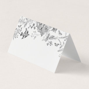 Black Toile De Jouy Floral Place Card Table Decor