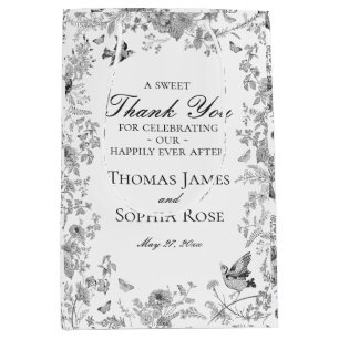 Black Toile De Jouy Floral Wedding Party Favours Medium Gift Bag
