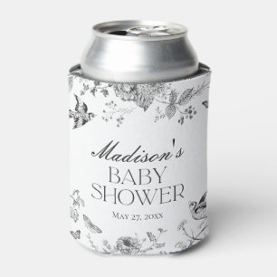 Black Toile De Jouy Vintage Floral Baby Shower Can Cooler
