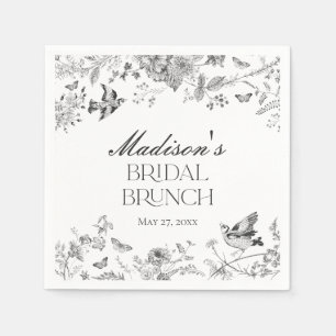 Black Toile De Jouy Vintage Floral Bridal Brunch Napkin