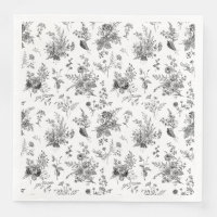 Black Toile De Jouy Vintage Floral Chinoiserie