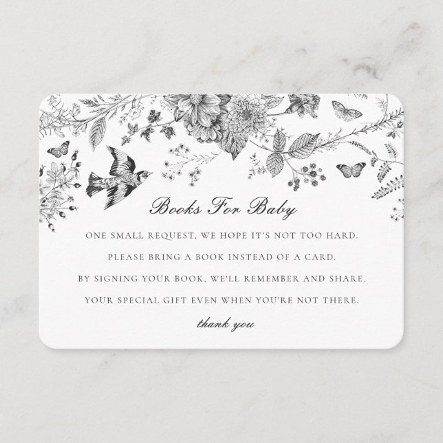 Black Toile Flora Livres pour Baby Invitation Inse (Devant)