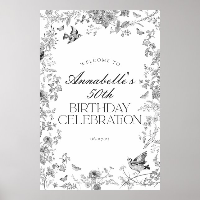 Black Toile Floral Anniversaire Affiche de bienven (Devant)