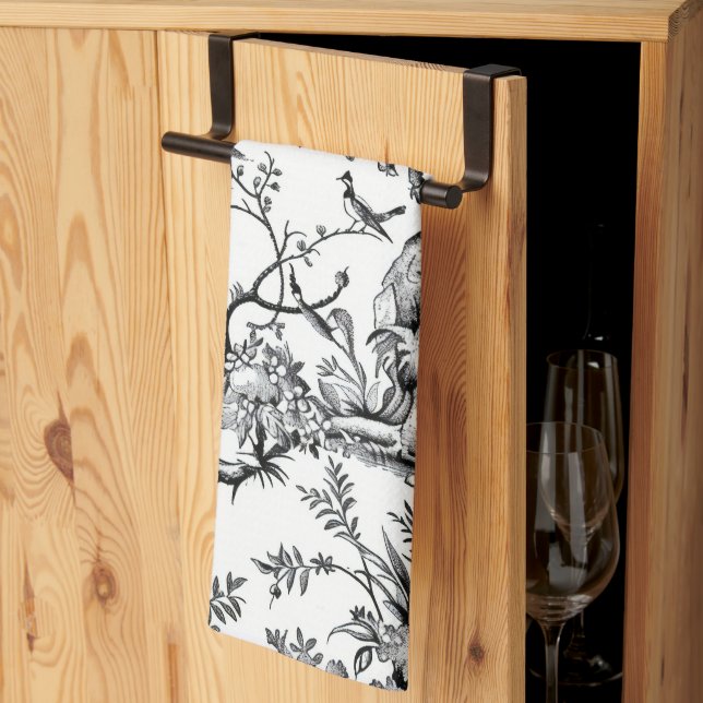 Black Toile Print Kitchen Towel (Thirds Fold)