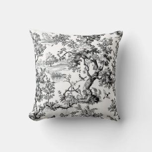 Black Toile Print Throw Pillow