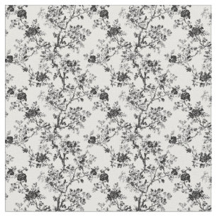 Black Toile Vintage Floral Fabric
