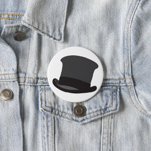 Black Top Hat 3 Inch Round Button