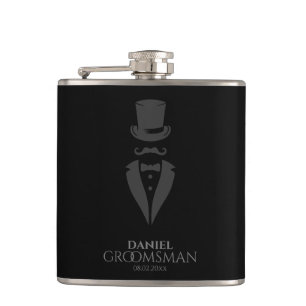 Black Top-hat & Tux Personalized Groomsmen Flask