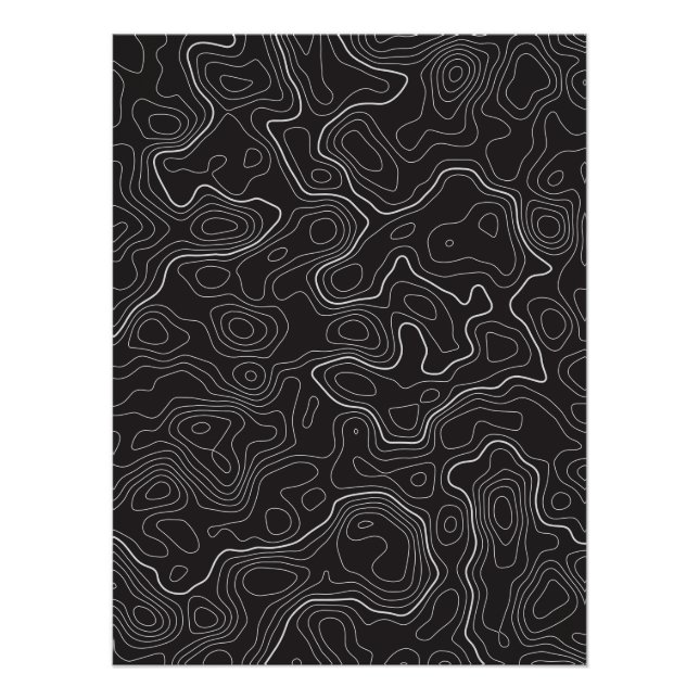 Black Topographical Map Wall Poster (Front)