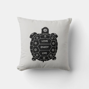 Black Tortoise Art on Light Silver Grey Throw Pillow