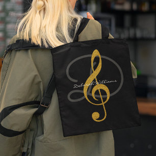 Black Tote Bag with her name & treble clef