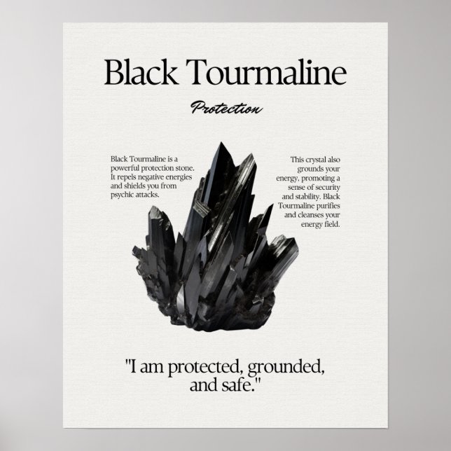 Black Tourmaline Stone Crystal Meaning Card Poster (Front)