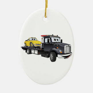 Black Tow Truck Flatbed Cartoon Ceramic Ornament