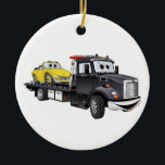 Black Tow Truck Flatbed Cartoon Ceramic Ornament<br><div class="desc">A whimsical cartoon flatbed tow truck ready to service all your cartoon car care needs.</div>