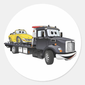 Black Tow Truck Flatbed Cartoon Classic Round Sticker