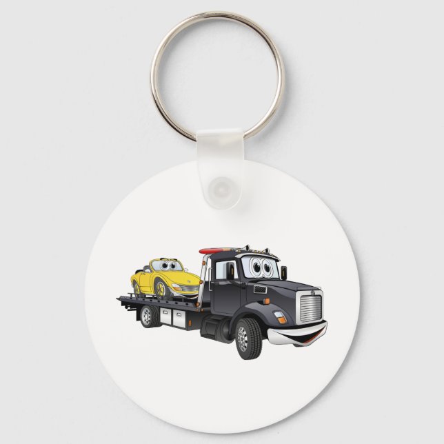 Black Tow Truck Flatbed Cartoon Keychain (Front)