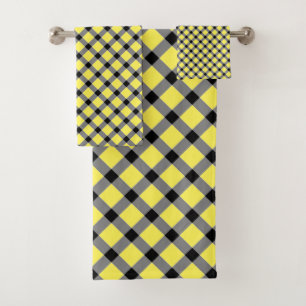 BLACK TOWEL CHECKERED PATTERNED BATHROOM TOWEL