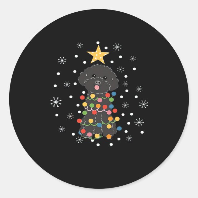 Black Toy Poodle Christmas Tree Classic T-Shirt Classic Round Sticker (Front)
