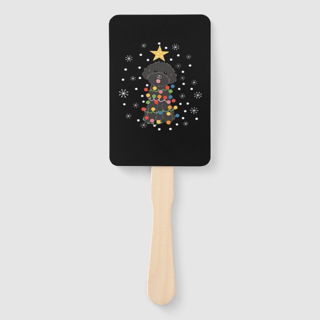 Black Toy Poodle Christmas Tree Classic T-Shirt Hand Fan (Front)