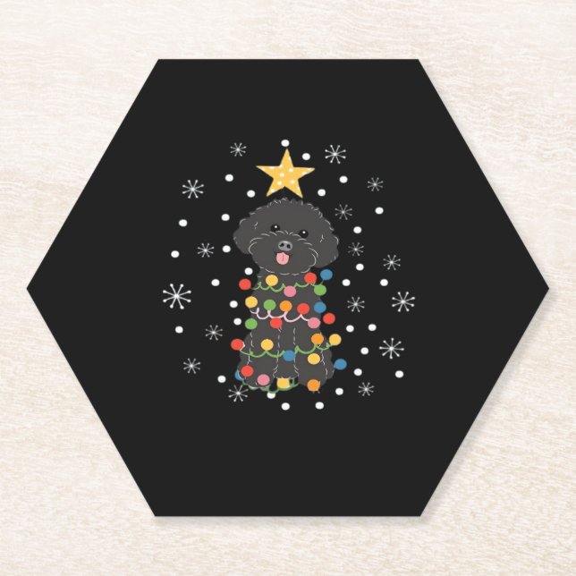 Black Toy Poodle Christmas Tree Classic T-Shirt Paper Coaster (Front)