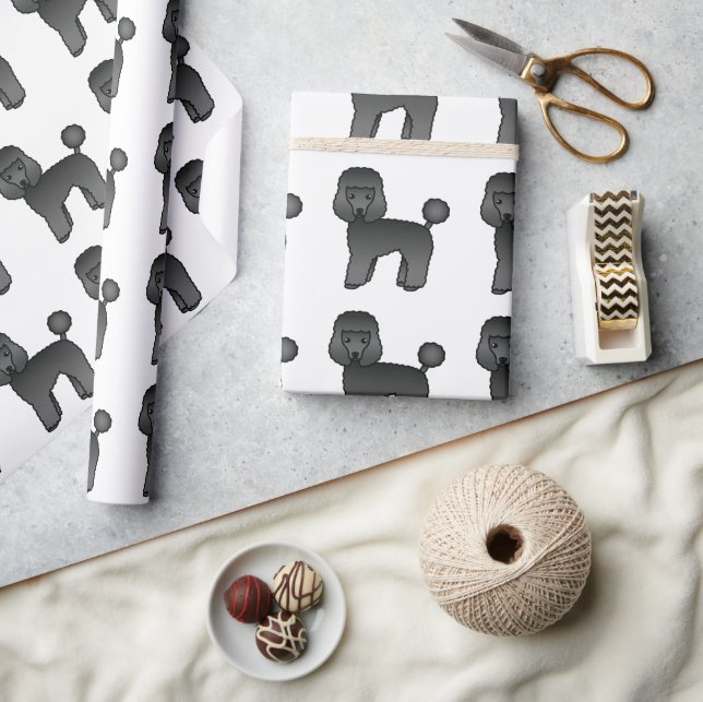 Black Toy Poodle Cute Cartoon Dog Pattern Wrapping Paper (Crafts)